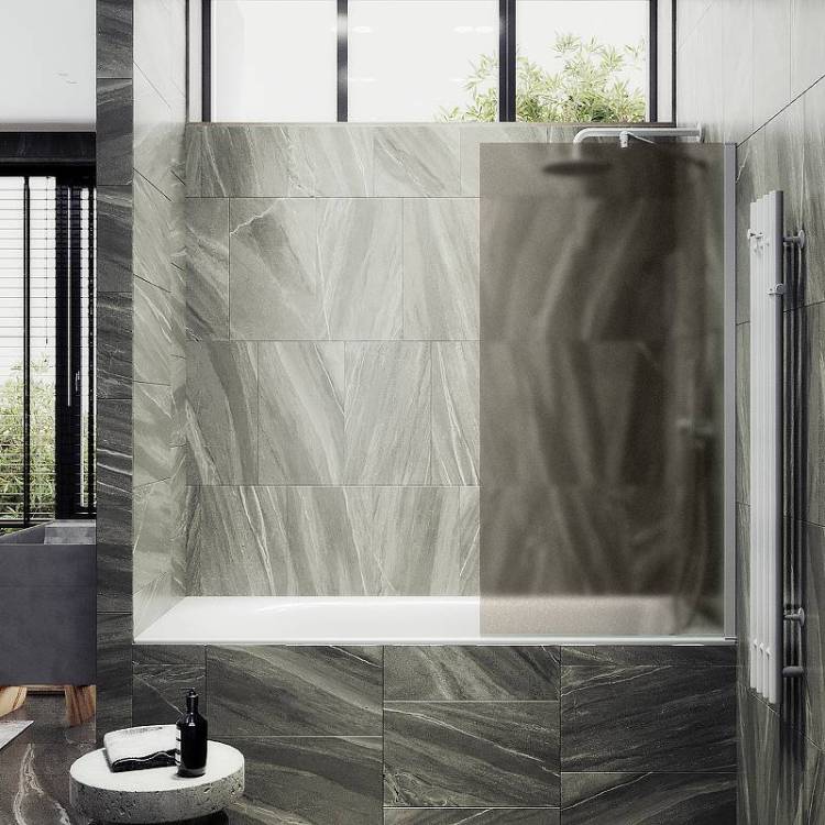 Шторка на ванну MaybahGlass MGV-76-1ш стекло бронза матовая, профиль белый матовый, 1400x800