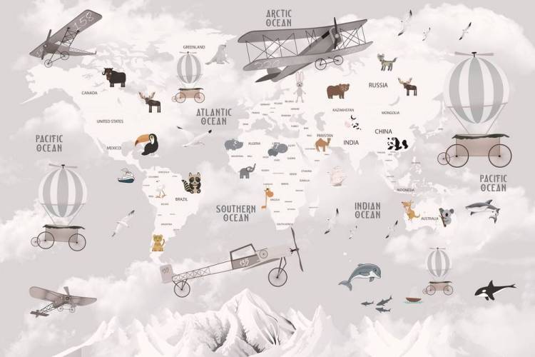 3D Фотообои Artegrafico «Детская карта над заснеженными вершинами» KID-215 акварель