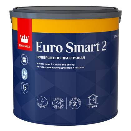 Краска интерьерная Tikkivala Euro Smart 2 глубокоматовая база A 2.7 л