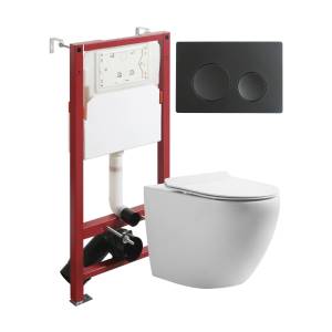 Унитаз с инсталляцией Orange CI07-100W+APB144 безободковый, с крышкой-сиденьем микролифт, с кнопкой, кнопка черная