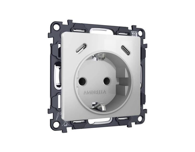 Комплект механизма электрической розетки 2USB C+C 20W с заземлением Ambrella Volt MA MA410510 серебро глянец