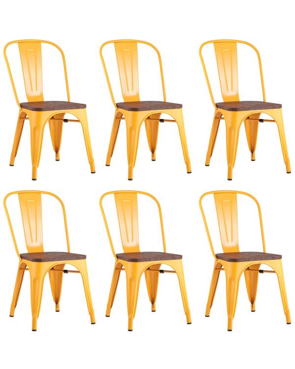 Набор из 6 стульев Stool Group Tolix YD-H440B-W LG-06 X6 желтый глянцевый, темное дерево