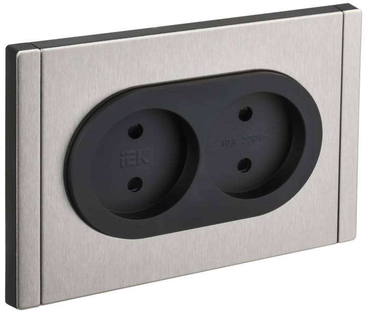 Розетка 2-местная с защитными шторками IEK Forte&Piano FP-R23-10-1-M-K50 никель
