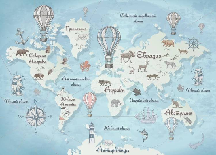 3D Фотообои Artegrafico «Стильная карта мира» KID-029 канвас