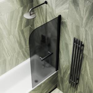 Шторка на ванну MaybahGlass MGV-780-6 60x140, поворотная, стекло графит матовый 6 мм, профиль черный, с полотенцедержателем