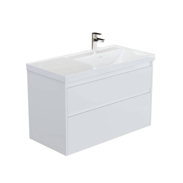 Тумба с раковиной Aquanet Nova Lite 2.0 100 R 365912 Белый глянец