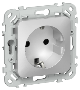 Розетка 1-местная с заземлением и шторками IEK Flite FI-R14-16-K47 алюминий