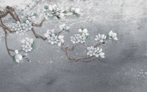 3D Фотообои Artegrafico «Белая магнолия на серебристом фоне» DV-007 песок