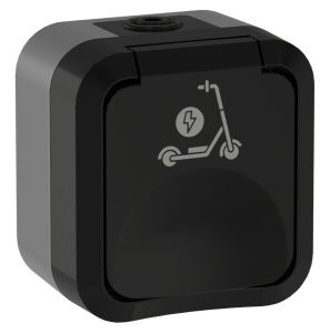 Розетка 1-местная с заземлением, шторками и крышкой IEK Tors TS-R110-16-55-K53 графит