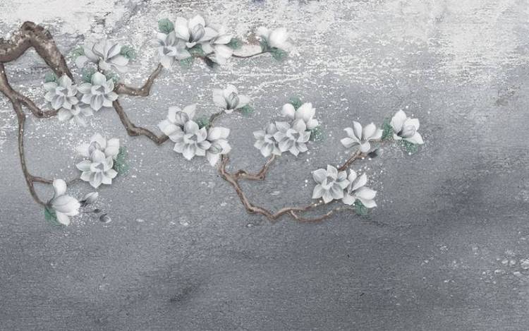 3D Фотообои Artegrafico «Белая магнолия на серебристом фоне» DV-007 песок