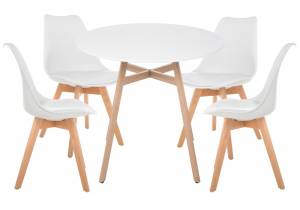 Обеденная группа Woodville Номиа 90 532548 white, wood, стулья экокожа