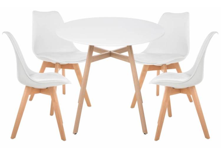 Обеденная группа Woodville Номиа 90 532548 white, wood, стулья экокожа