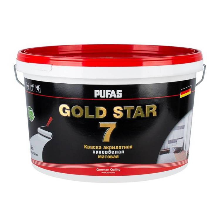 Краска акрилатная Pufas Gold Star 7 матовая база D морозостойкая 9 л