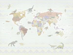 Бесшовные Eco обои Ortograf Little friends 34386 Карта мира - Динозавры 2 Ворс+ ОЕ+