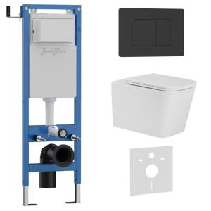Унитаз с инсталляцией Iberica Blanca Toledo Alto IB.001M.TLA.231.112 безободковый, с крышкой-сиденьем микролифт, с черной матовой кнопкой