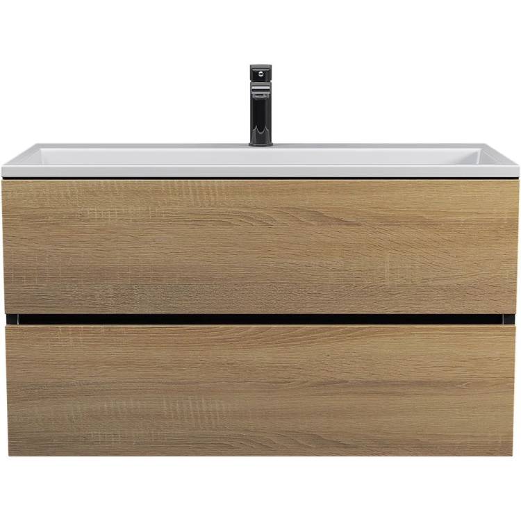 Тумба с раковиной Uperwood Barsa 29830205649 подвесная, черная, дуб сонома, 90 см