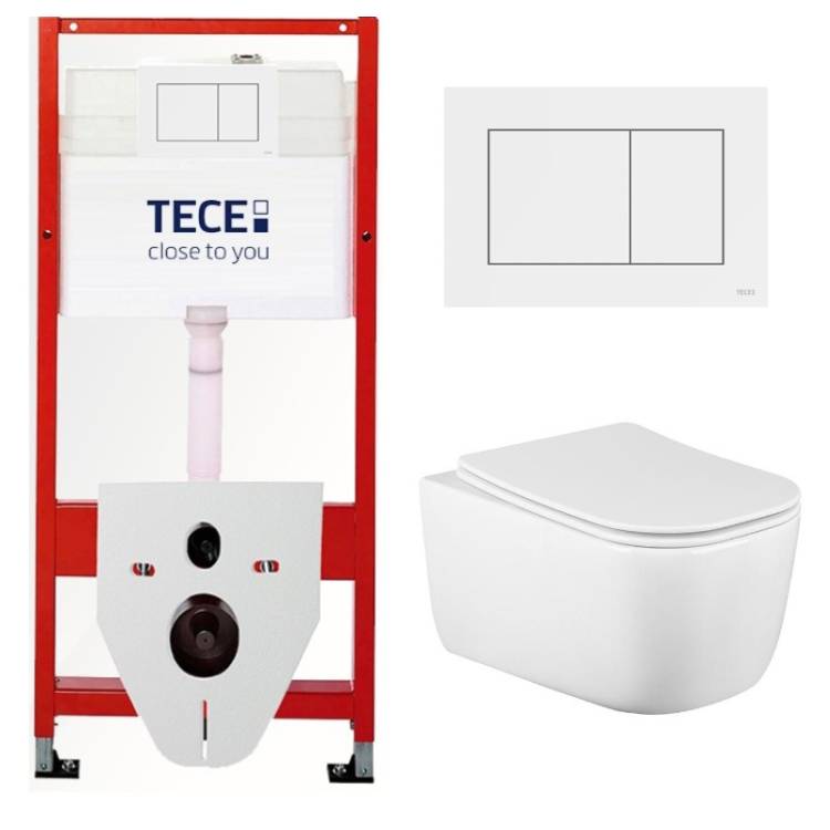 Комплект Tece TC413002510 Инсталляция для унитаза Tece + Унитаз подвесной beWash Schutz безободковый, с сиденьем микролифт, белый глянец