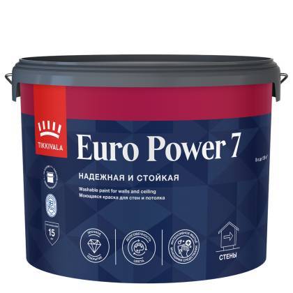 Краска Tikkivala Euro Power 7 матовая база C 9 л