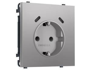 Комплект механизма электрической розетки 2USB C+C 20W с заземлением со шторками Ambrella Volt Sigma MS510510 сталь матовый