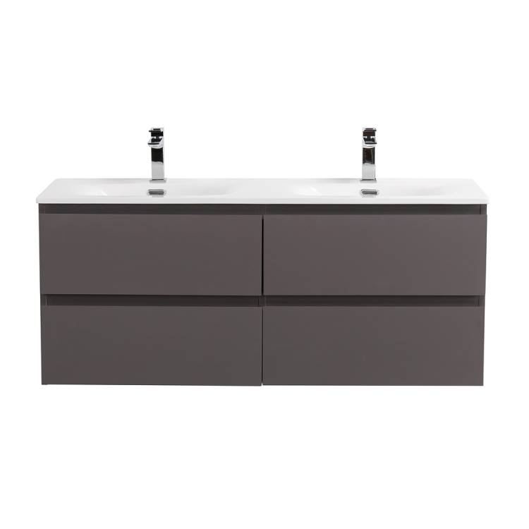 Тумба с раковиной BelBagno Kraft 120 на две чаши, Темно-серый матовый, раковина BB-8099-120-2