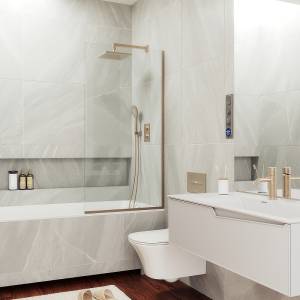 Шторка на ванну MaybahGlass MGV-248-2у стекло прозрачное, профиль бронза, 1400x300