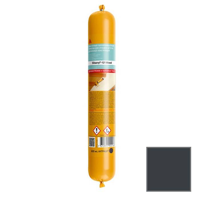 Герметик Sika Sikacryl-121 Wood паропроницаемый акриловый для деревянных конструкций 771902 Антрацит Туба 600 мл