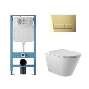 Комплект Aqueduto Tecnica Novo AQDS251 унитаз подвесной, сиденье микролифт, кнопка золотая