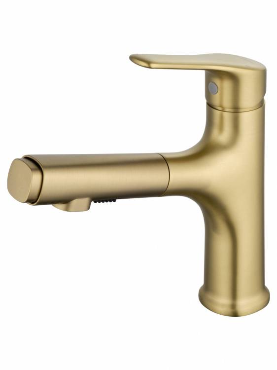 Смеситель для раковины Wonzon & Woghand WW-AE4151-BG с выдвижным изливом, брашированное золото