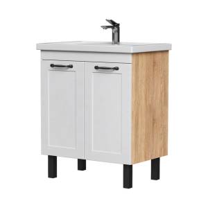 Тумба под раковину Equil Lago tnLAGO70.2D-04 напольная, белый, светлое дерево, 66.4x43.8