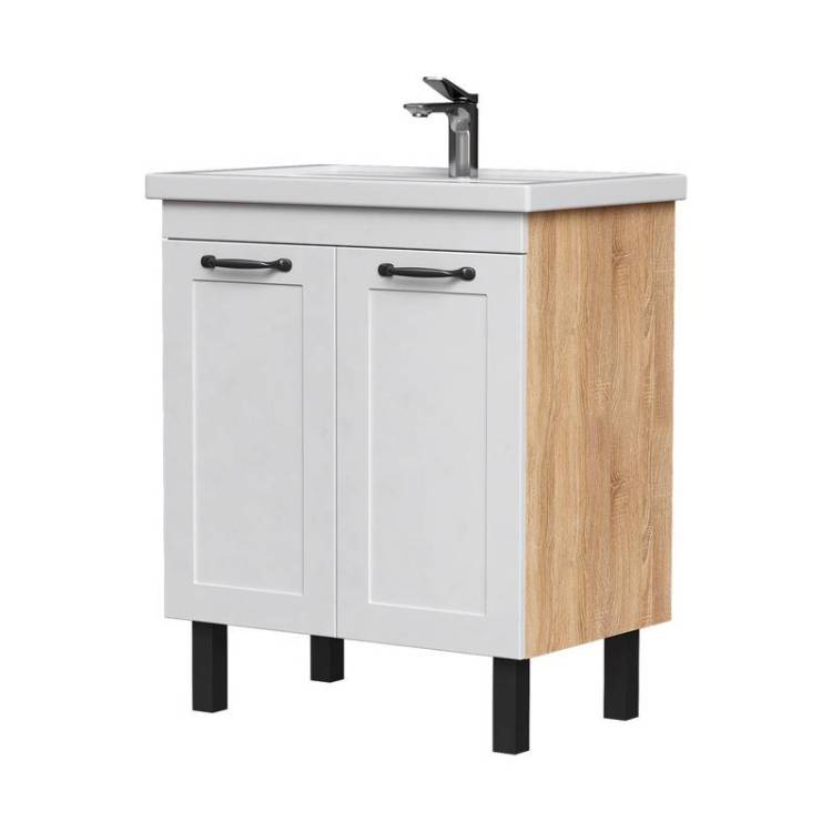 Тумба под раковину Equil Lago tnLAGO70.2D-04 напольная, белый, светлое дерево, 66.4x43.8