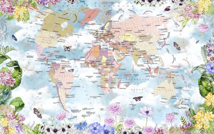 3D Фотообои Artegrafico «Цветущая карта» KID-204 акварель