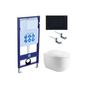 Унитаз с инсталляцией Aquatek Альтаир cm-012 4в1 с черной матовой кнопкой