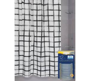 Штора для ванной Bath Plus Squares akch18116 с кольцами, 180x200, белый, черный
