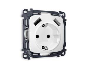 Комплект механизма электрической розетки 2USB A+A 18W (быстрая зарядка) с заземлением Ambrella Volt Omega MO129010