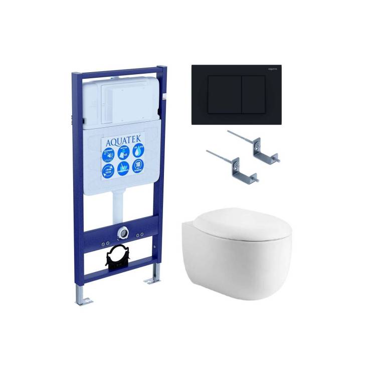 Унитаз с инсталляцией Aquatek Альтаир cm-012 4в1 с черной матовой кнопкой