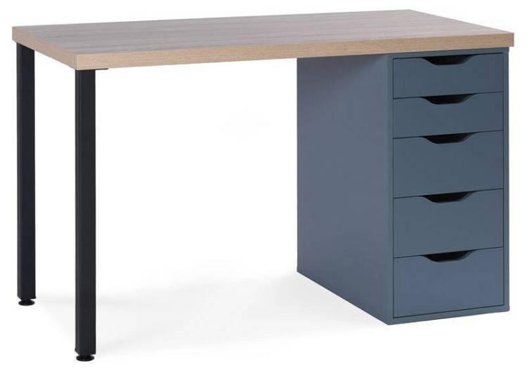 Стол письменный Гуд Лакк Ингар S01378 Дуб беленый/серо-бирюзовый/черный