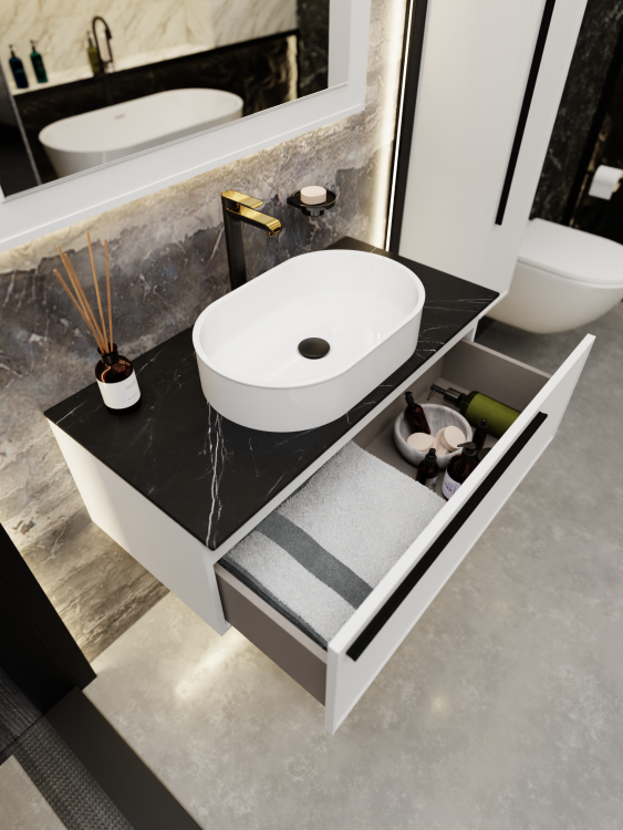 Тумба с раковиной La Fenice Elba Bianco NFNC-01-ELB-B-100-3-M-GB белая матовая, 100 см