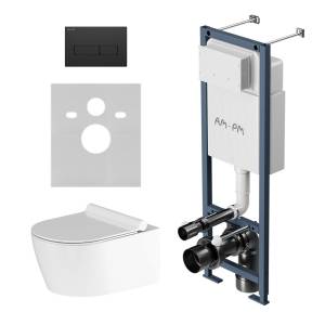 Комплект Am.Pm Jupiter IS110338.DX77C1700 унитаз подвесной, с сиденьем микролифт, кнопка черная матовая