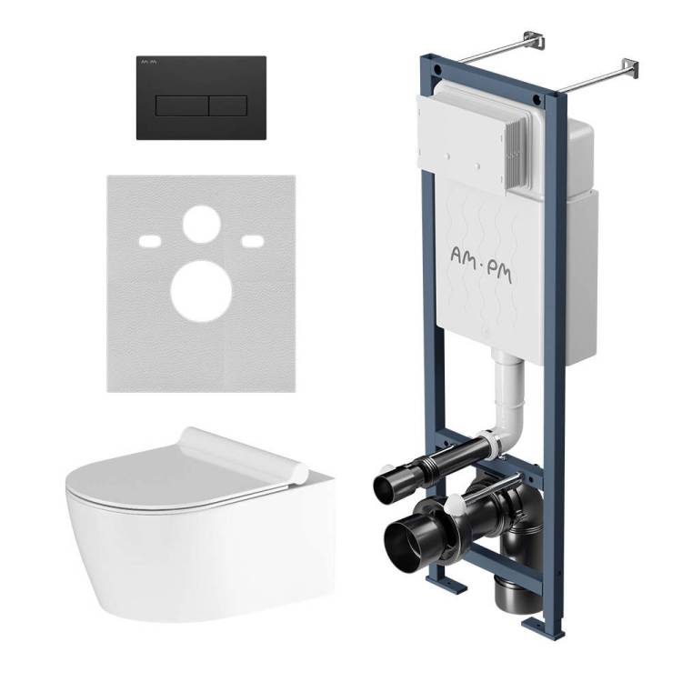 Комплект Am.Pm Jupiter IS110338.DX77C1700 унитаз подвесной, с сиденьем микролифт, кнопка черная матовая