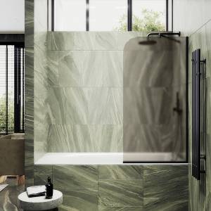 Шторка на ванну MaybahGlass MGV-125-6у стекло бронза матовая, профиль черный, 1400x340