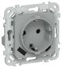 Розетка 1-местная с заземлением, шторками и USB Type A+С IEK Flite FI-R14-16-U22-020-K03 серый