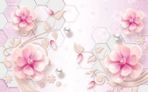 3D Фотообои Artegrafico «Розовые фарфоровые цветы с жемчужинами» RH-117 акварель