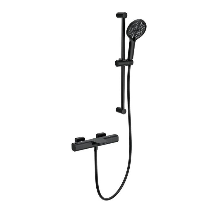 Смеситель для ванны Wonzon & Woghand WW-C2017-A-MB термостатический, с душевым гарнитуром, черный матовый