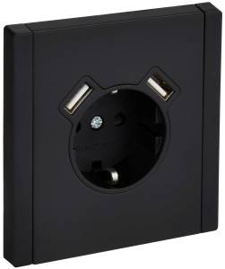 Розетка 1-местная с заземлением, шторками и USB Type A+A IEK Forte&Piano FP-R14-16-U21-D31-M-K02 черный