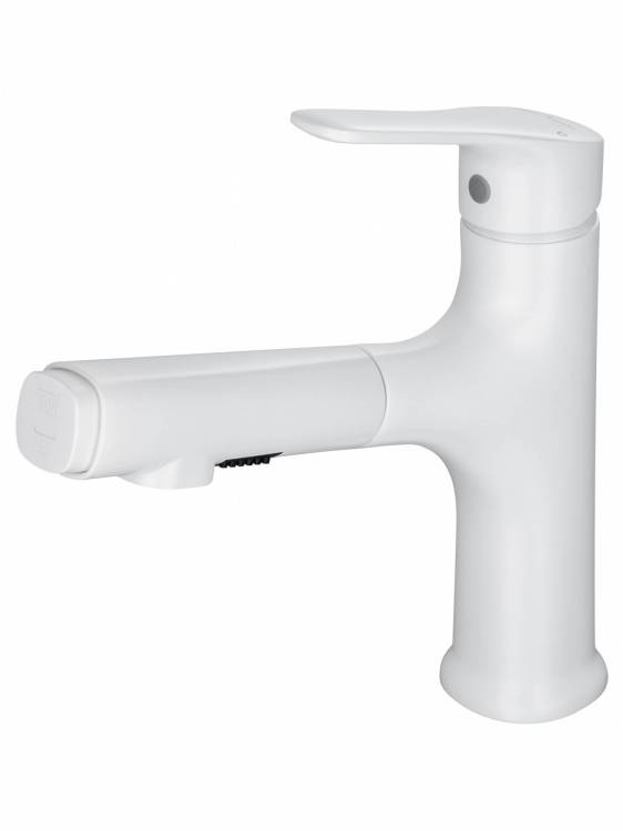 Смеситель для раковины Wonzon & Woghand WW-AE4151-MW с выдвижным изливом, белый матовый