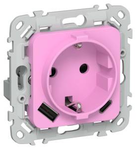 Розетка 1-местная с заземлением, шторками и USB Type A+С IEK Flite FI-R14-16-1-U22-020-K99 пурпурный