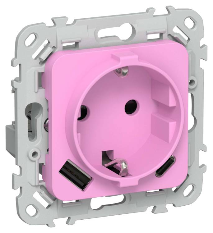 Розетка 1-местная с заземлением, шторками и USB Type A+С IEK Flite FI-R14-16-1-U22-020-K99 пурпурный