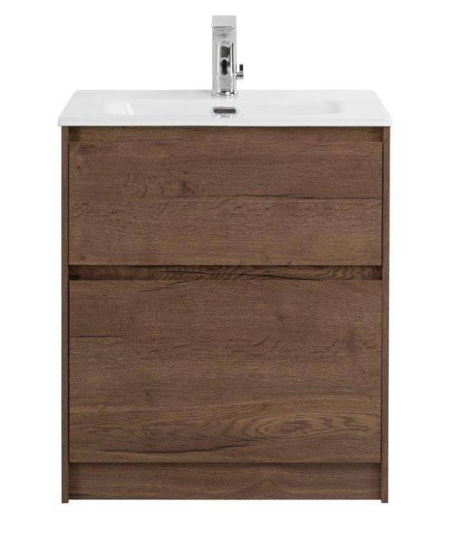 Тумба под раковину Belbagno Kraft 39 KRAFT39-600/390-2C-PIA-RT 60x39x83 Rovere Tabacco напольная с фрезерованными ручками по всей длине фасада с двумя выкатными ящиками