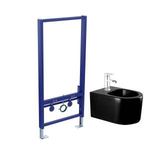 Биде с инсталляцией Aquatek Мия-MB с крышкой-сиденьем микролифт, черный матовый