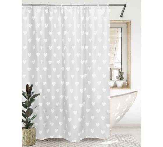 Штора для ванной Bath Plus Heart akch14164-1 с кольцами, 180x180, светло-серый
